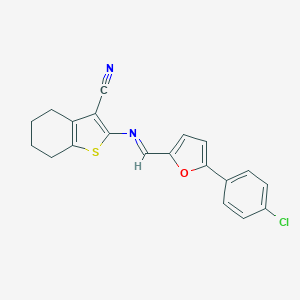 molecular formula C20H15ClN2OS B415102 2-({[5-(4-Chlorophenyl)-2-furyl]methylene}amino)-4,5,6,7-tetrahydro-1-benzothiophene-3-carbonitrile 