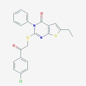 molecular formula C22H17ClN2O2S2 B415106 2-{[2-(4-chlorophenyl)-2-oxoethyl]sulfanyl}-6-ethyl-3-phenylthieno[2,3-d]pyrimidin-4(3H)-one CAS No. 330449-45-1