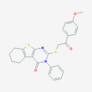 molecular formula C25H22N2O3S2 B415107 2-[2-(4-Methoxyphenyl)-2-oxoethyl]sulfanyl-3-phenyl-5,6,7,8-tetrahydro-[1]benzothiolo[2,3-d]pyrimidin-4-one CAS No. 327169-98-2