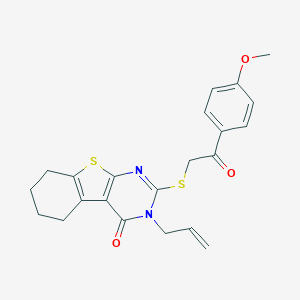 molecular formula C22H22N2O3S2 B415114 2-[2-(4-Methoxyphenyl)-2-oxoethyl]sulfanyl-3-prop-2-enyl-5,6,7,8-tetrahydro-[1]benzothiolo[2,3-d]pyrimidin-4-one CAS No. 301174-45-8