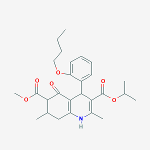 molecular formula C27H35NO6 B4151291 6-Methyl 3-propan-2-yl 4-(2-butoxyphenyl)-2,7-dimethyl-5-oxo-1,4,5,6,7,8-hexahydroquinoline-3,6-dicarboxylate 