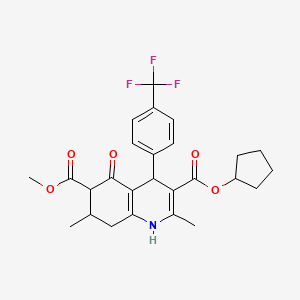 molecular formula C26H28F3NO5 B4151300 3-Cyclopentyl 6-methyl 2,7-dimethyl-5-oxo-4-[4-(trifluoromethyl)phenyl]-1,4,5,6,7,8-hexahydroquinoline-3,6-dicarboxylate 