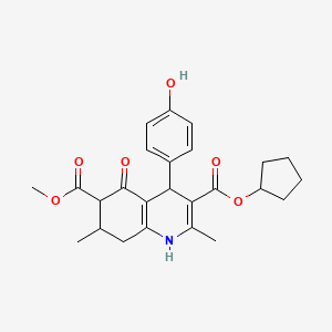 molecular formula C25H29NO6 B4151314 3-Cyclopentyl 6-methyl 4-(4-hydroxyphenyl)-2,7-dimethyl-5-oxo-1,4,5,6,7,8-hexahydroquinoline-3,6-dicarboxylate 