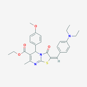 molecular formula C28H31N3O4S B415149 ethyl (2E)-2-[4-(diethylamino)benzylidene]-5-(4-methoxyphenyl)-7-methyl-3-oxo-2,3-dihydro-5H-[1,3]thiazolo[3,2-a]pyrimidine-6-carboxylate 