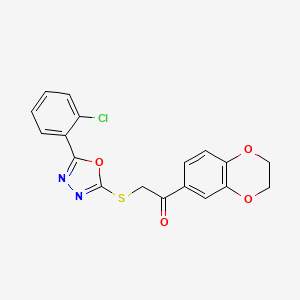 molecular formula C18H13ClN2O4S B4151496 2-{[5-(2-chlorophenyl)-1,3,4-oxadiazol-2-yl]thio}-1-(2,3-dihydro-1,4-benzodioxin-6-yl)ethanone 