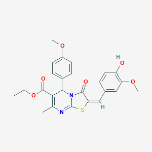 molecular formula C25H24N2O6S B415153 ethyl 2-(4-hydroxy-3-methoxybenzylidene)-5-(4-methoxyphenyl)-7-methyl-3-oxo-2,3-dihydro-5H-[1,3]thiazolo[3,2-a]pyrimidine-6-carboxylate 