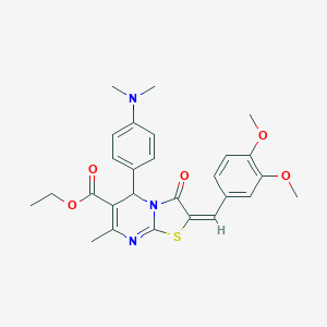 molecular formula C27H29N3O5S B415159 ethyl 2-(3,4-dimethoxybenzylidene)-5-[4-(dimethylamino)phenyl]-7-methyl-3-oxo-2,3-dihydro-5H-[1,3]thiazolo[3,2-a]pyrimidine-6-carboxylate 