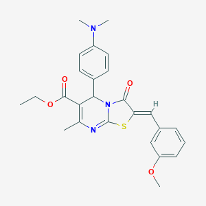molecular formula C26H27N3O4S B415160 ethyl (2Z)-5-[4-(dimethylamino)phenyl]-2-(3-methoxybenzylidene)-7-methyl-3-oxo-2,3-dihydro-5H-[1,3]thiazolo[3,2-a]pyrimidine-6-carboxylate 
