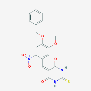molecular formula C19H15N3O6S B415161 5-{4-(benzyloxy)-2-nitro-5-methoxybenzylidene}-2-thioxodihydro-4,6(1H,5H)-pyrimidinedione 