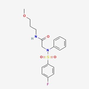 molecular formula C18H21FN2O4S B4151653 N~2~-[(4-fluorophenyl)sulfonyl]-N~1~-(3-methoxypropyl)-N~2~-phenylglycinamide 