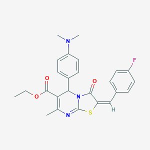 molecular formula C25H24FN3O3S B415169 ethyl (2E)-5-[4-(dimethylamino)phenyl]-2-[(4-fluorophenyl)methylidene]-7-methyl-3-oxo-5H-[1,3]thiazolo[3,2-a]pyrimidine-6-carboxylate 