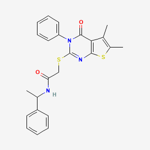 molecular formula C24H23N3O2S2 B4151739 2-[(5,6-dimethyl-4-oxo-3-phenyl-3,4-dihydrothieno[2,3-d]pyrimidin-2-yl)thio]-N-(1-phenylethyl)acetamide 