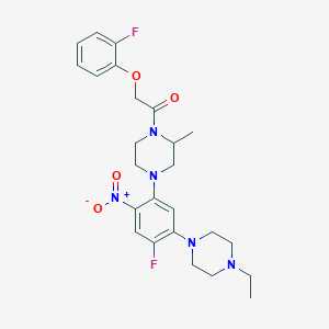 molecular formula C25H31F2N5O4 B4151854 1-[4-[5-(4-Ethylpiperazin-1-yl)-4-fluoro-2-nitrophenyl]-2-methylpiperazin-1-yl]-2-(2-fluorophenoxy)ethanone 