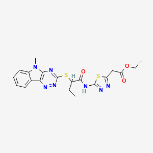 molecular formula C20H21N7O3S2 B4151971 ETHYL 2-{5-[2-({5-METHYL-5H-[1,2,4]TRIAZINO[5,6-B]INDOL-3-YL}SULFANYL)BUTANAMIDO]-1,3,4-THIADIAZOL-2-YL}ACETATE 