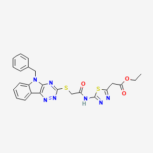 molecular formula C24H21N7O3S2 B4151977 ETHYL 2-{5-[2-({5-BENZYL-5H-[1,2,4]TRIAZINO[5,6-B]INDOL-3-YL}SULFANYL)ACETAMIDO]-1,3,4-THIADIAZOL-2-YL}ACETATE 