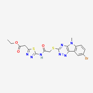 molecular formula C18H16BrN7O3S2 B4151986 ETHYL 2-{5-[2-({8-BROMO-5-METHYL-5H-[1,2,4]TRIAZINO[5,6-B]INDOL-3-YL}SULFANYL)ACETAMIDO]-1,3,4-THIADIAZOL-2-YL}ACETATE 