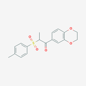 molecular formula C18H18O5S B4152036 1-(2,3-dihydro-1,4-benzodioxin-6-yl)-2-[(4-methylphenyl)sulfonyl]-1-propanone 