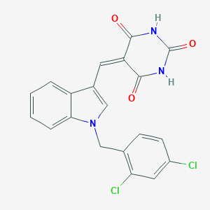 molecular formula C20H13Cl2N3O3 B415207 5-{[1-(2,4-dichlorobenzyl)-1H-indol-3-yl]methylene}-2,4,6(1H,3H,5H)-pyrimidinetrione 