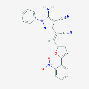 molecular formula C23H14N6O3 B415213 5-amino-3-(1-cyano-2-(5-(2-nitrophenyl)furan-2-yl)vinyl)-1-phenyl-1H-pyrazole-4-carbonitrile 