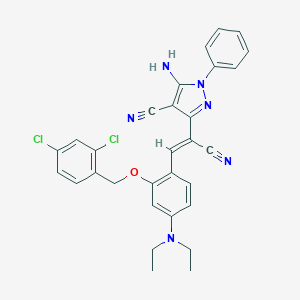 molecular formula C30H26Cl2N6O B415219 5-amino-3-{1-cyano-2-[2-[(2,4-dichlorobenzyl)oxy]-4-(diethylamino)phenyl]vinyl}-1-phenyl-1H-pyrazole-4-carbonitrile 