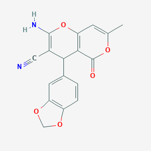 molecular formula C17H12N2O5 B415233 2-amino-4-(1,3-benzodioxol-5-yl)-7-methyl-5-oxo-4H,5H-pyrano[4,3-b]pyran-3-carbonitrile CAS No. 315246-09-4