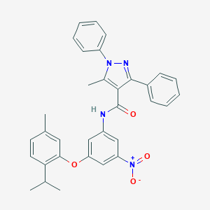 molecular formula C33H30N4O4 B415239 N-[3-nitro-5-(2-isopropyl-5-methylphenoxy)phenyl]-5-methyl-1,3-diphenyl-1H-pyrazole-4-carboxamide 