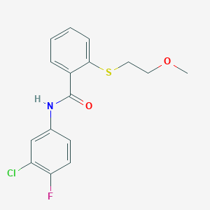 molecular formula C16H15ClFNO2S B4152461 N-(3-chloro-4-fluorophenyl)-2-[(2-methoxyethyl)sulfanyl]benzamide 