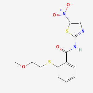 2-[(2-methoxyethyl)sulfanyl]-N-(5-nitro-1,3-thiazol-2-yl)benzamide