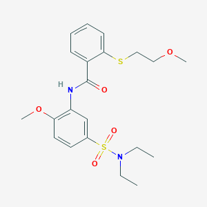 molecular formula C21H28N2O5S2 B4152494 N-[5-(diethylsulfamoyl)-2-methoxyphenyl]-2-[(2-methoxyethyl)sulfanyl]benzamide 