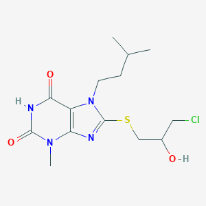 molecular formula C14H21ClN4O3S B415255 8-[(3-chloro-2-hydroxypropyl)sulfanyl]-7-isopentyl-3-methyl-3,7-dihydro-1H-purine-2,6-dione CAS No. 332408-86-3