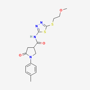 molecular formula C17H20N4O3S2 B4152761 N-{5-[(2-methoxyethyl)thio]-1,3,4-thiadiazol-2-yl}-1-(4-methylphenyl)-5-oxo-3-pyrrolidinecarboxamide 