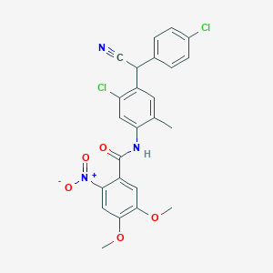 molecular formula C24H19Cl2N3O5 B4152984 N-{5-chloro-4-[(4-chlorophenyl)(cyano)methyl]-2-methylphenyl}-4,5-dimethoxy-2-nitrobenzamide 