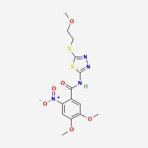 molecular formula C14H16N4O6S2 B4153005 4,5-dimethoxy-N-{5-[(2-methoxyethyl)sulfanyl]-1,3,4-thiadiazol-2-yl}-2-nitrobenzamide 