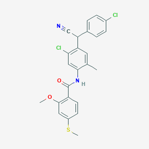 molecular formula C24H20Cl2N2O2S B4153189 N-{5-chloro-4-[(4-chlorophenyl)(cyano)methyl]-2-methylphenyl}-2-methoxy-4-(methylsulfanyl)benzamide 