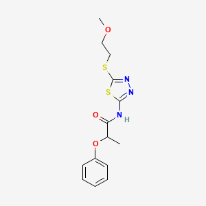 molecular formula C14H17N3O3S2 B4153221 N-{5-[(2-methoxyethyl)sulfanyl]-1,3,4-thiadiazol-2-yl}-2-phenoxypropanamide 