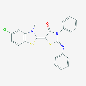 molecular formula C23H16ClN3OS2 B415346 5-(5-chloro-3-methyl-1,3-benzothiazol-2(3H)-ylidene)-3-phenyl-2-(phenylimino)-1,3-thiazolidin-4-one 