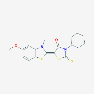 molecular formula C18H20N2O2S3 B415350 3-cyclohexyl-5-(5-methoxy-3-methyl-1,3-benzothiazol-2(3H)-ylidene)-2-thioxo-1,3-thiazolidin-4-one 