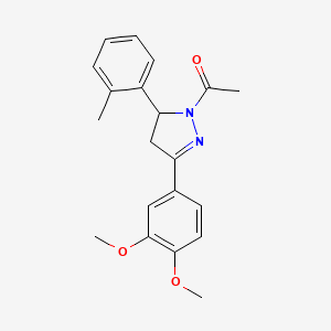 molecular formula C20H22N2O3 B4153556 1-(3-(3,4-dimethoxyphenyl)-5-(o-tolyl)-4,5-dihydro-1H-pyrazol-1-yl)ethanone 