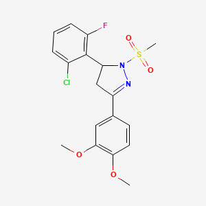 molecular formula C18H18ClFN2O4S B4153566 5-(2-chloro-6-fluorophenyl)-3-(3,4-dimethoxyphenyl)-1-(methylsulfonyl)-4,5-dihydro-1H-pyrazole 