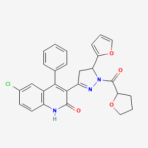 6-chloro-3-[3-(furan-2-yl)-2-(oxolane-2-carbonyl)-3,4-dihydropyrazol-5-yl]-4-phenyl-1H-quinolin-2-one