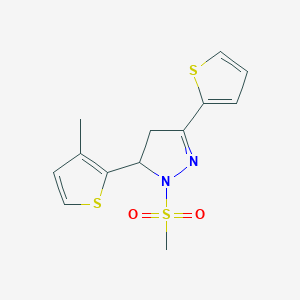 molecular formula C13H14N2O2S3 B4153608 1-(methylsulfonyl)-5-(3-methyl-2-thienyl)-3-(2-thienyl)-4,5-dihydro-1H-pyrazole 