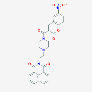 molecular formula C28H22N4O7 B4153653 2-(2-{4-[(6-nitro-2-oxo-2H-chromen-3-yl)carbonyl]-1-piperazinyl}ethyl)-1H-benzo[de]isoquinoline-1,3(2H)-dione 