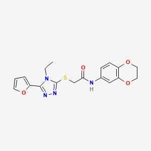 molecular formula C18H18N4O4S B4153688 N-(2,3-dihydro-1,4-benzodioxin-6-yl)-2-[[4-ethyl-5-(furan-2-yl)-1,2,4-triazol-3-yl]sulfanyl]acetamide CAS No. 573696-56-7