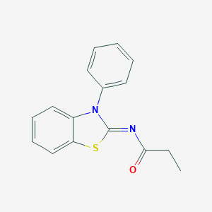 molecular formula C16H14N2OS B415369 N-(3-phenyl-1,3-benzothiazol-2(3H)-ylidene)propanamide 