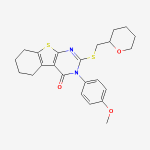 molecular formula C23H26N2O3S2 B4153794 3-(4-methoxyphenyl)-2-[(tetrahydro-2H-pyran-2-ylmethyl)sulfanyl]-5,6,7,8-tetrahydro[1]benzothieno[2,3-d]pyrimidin-4(3H)-one 