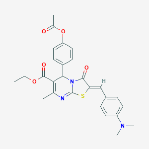molecular formula C27H27N3O5S B415384 ethyl 5-[4-(acetyloxy)phenyl]-2-[4-(dimethylamino)benzylidene]-7-methyl-3-oxo-2,3-dihydro-5H-[1,3]thiazolo[3,2-a]pyrimidine-6-carboxylate 