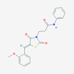 molecular formula C20H18N2O4S B415392 3-[5-(2-Methoxy-benzylidene)-2,4-dioxo-thiazolidin-3-yl]-N-phenyl-propionamide 