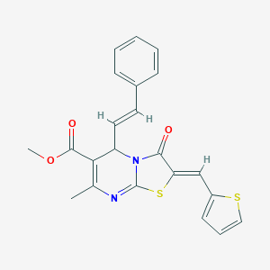 molecular formula C22H18N2O3S2 B415396 methyl 7-methyl-3-oxo-5-(2-phenylvinyl)-2-(2-thienylmethylene)-2,3-dihydro-5H-[1,3]thiazolo[3,2-a]pyrimidine-6-carboxylate 