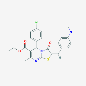 molecular formula C25H24ClN3O3S B415399 Ethyl (2E)-5-(4-chlorophenyl)-2-[[4-(dimethylamino)phenyl]methylidene]-7-methyl-3-oxo-5H-[1,3]thiazolo[3,2-a]pyrimidine-6-carboxylate CAS No. 154867-11-5