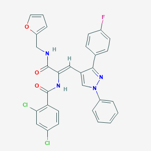molecular formula C30H21Cl2FN4O3 B415408 2,4-dichloro-N-(2-[3-(4-fluorophenyl)-1-phenyl-1H-pyrazol-4-yl]-1-{[(2-furylmethyl)amino]carbonyl}vinyl)benzamide 